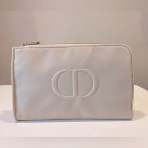 Christian Dior Cream Canvas Cosmetic Bag CD Logo Gold-tone Zip Across